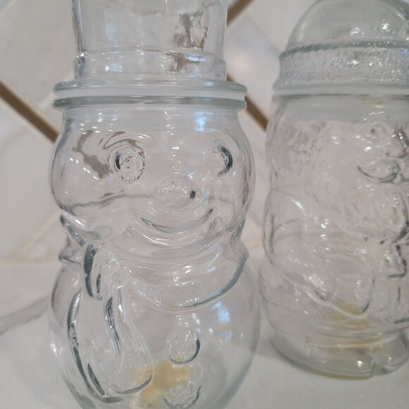 Vintage Libbey Santa Claus & Snowman Cookie Candy Glass Jar With Lids Holiday - Picture 7 of 14